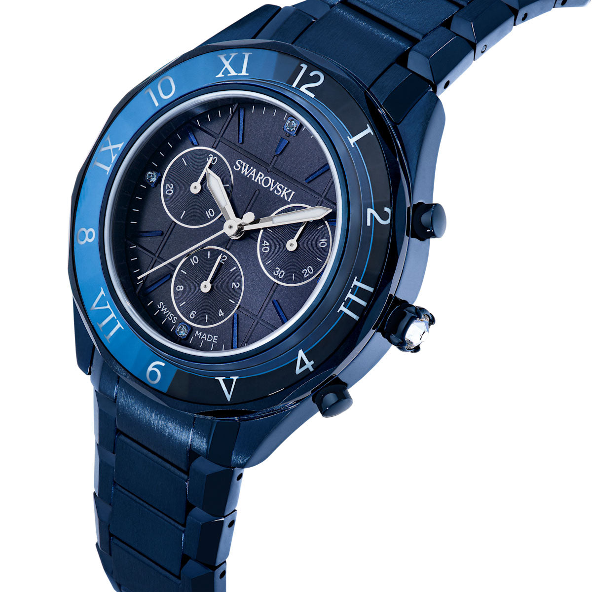 Watch, 39mm, Swiss Made, Metal bracelet, Blue, Blue finish