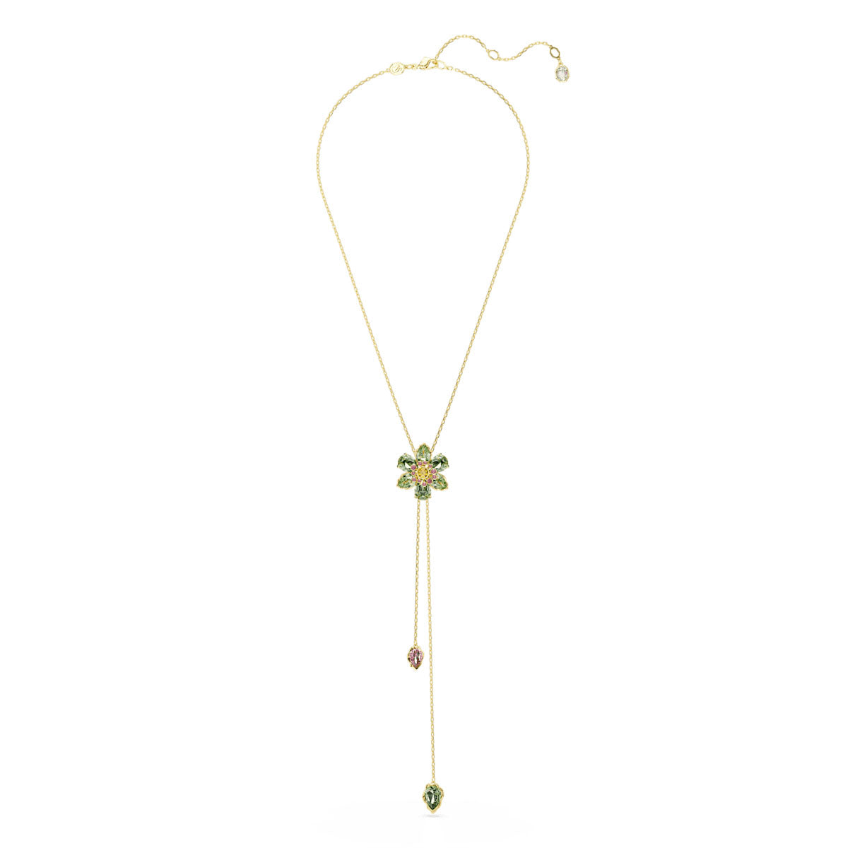 Idyllia Y pendant, Mixed cuts, Flower, Multicolored, Gold-tone plated