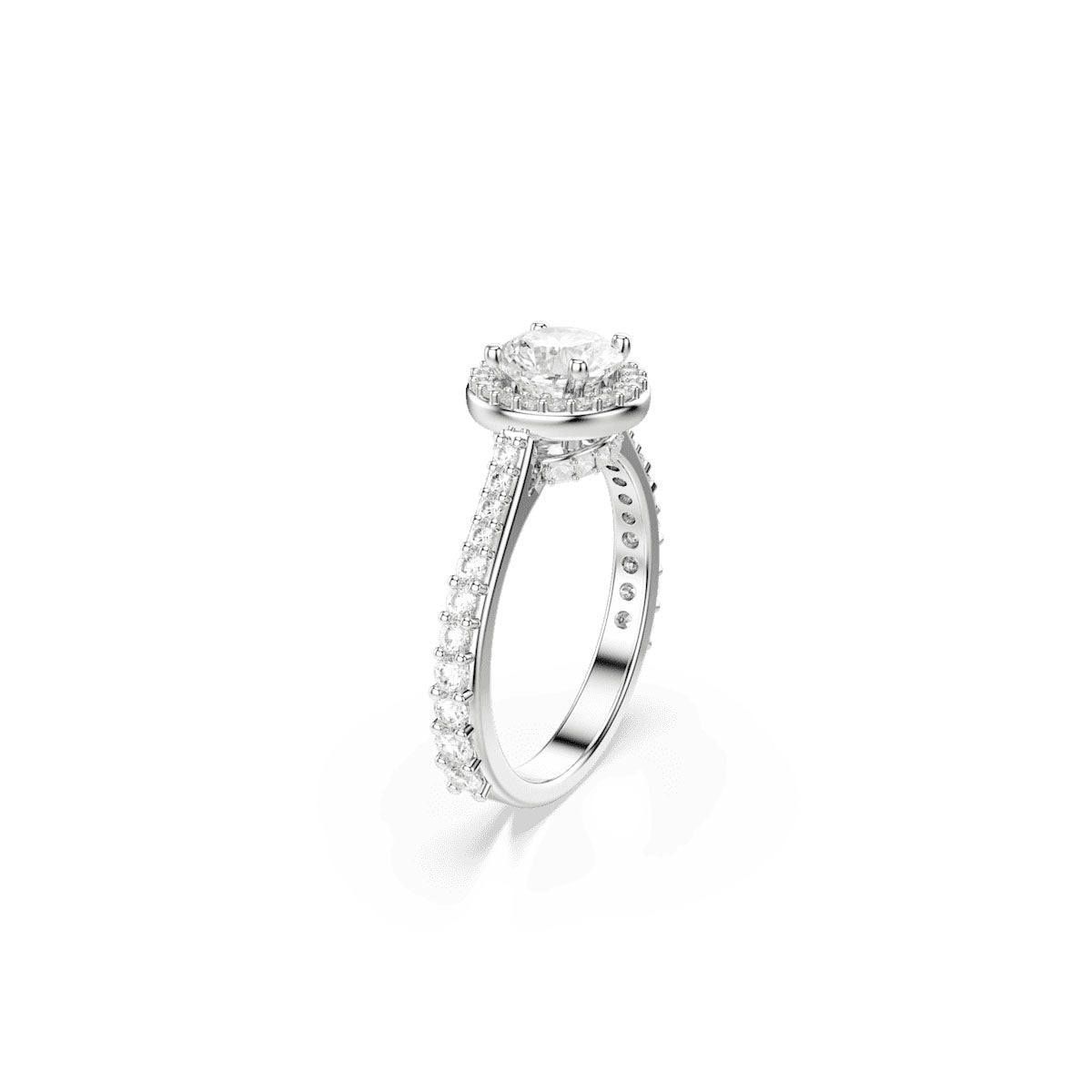 Una Angelic ring, Round cut, White, Silver-tone finish