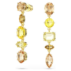 Gema drop earrings Asymmetrical design, Mixed cuts, Long, Yellow, Gold-tone plated