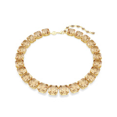 Millenia Tennis necklace, Octagon cut, Caramel, Gold-tone plated