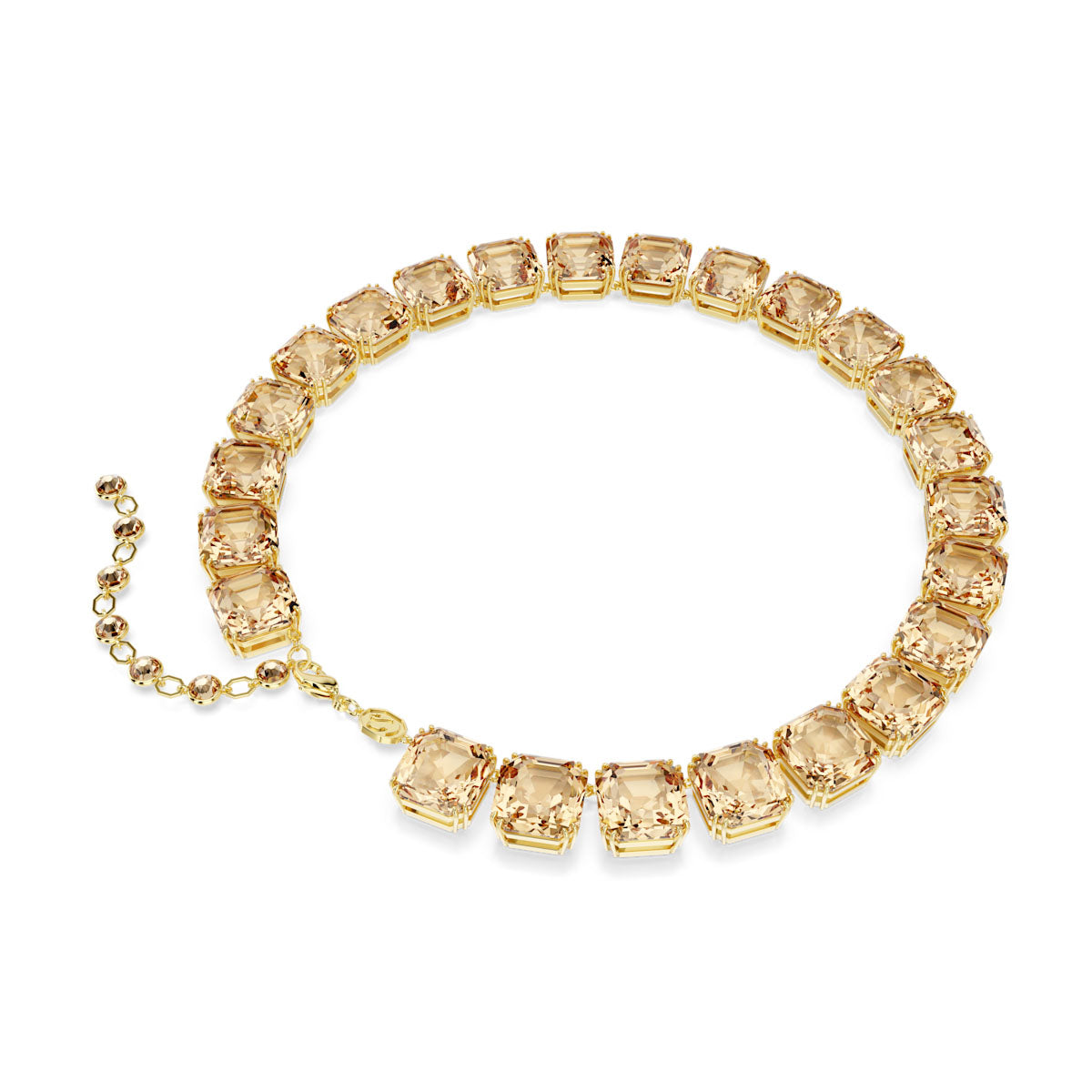 Millenia Tennis necklace, Octagon cut, Caramel, Gold-tone plated