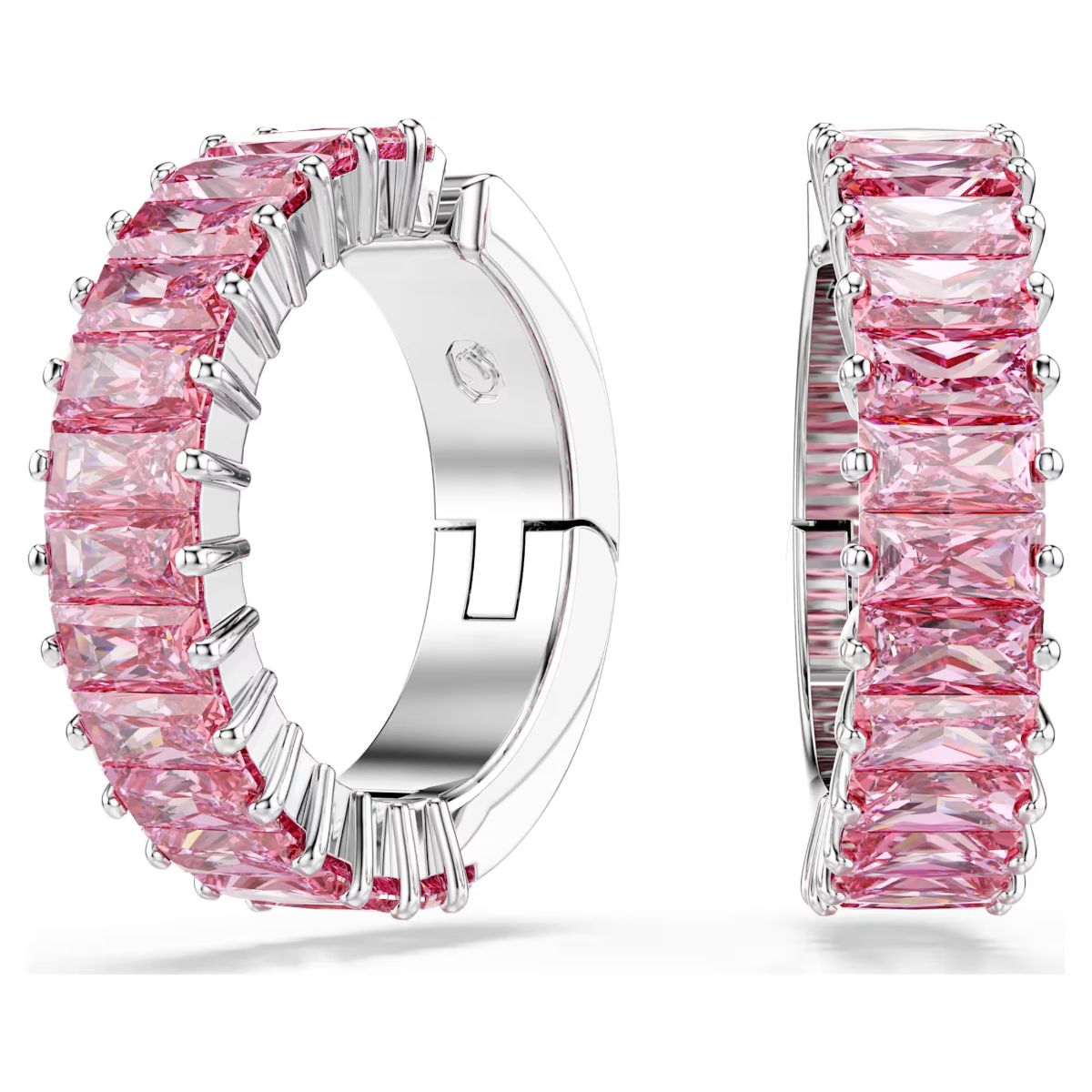 Matrix ear cuffs, Baguette cut, Pink, Rhodium plated