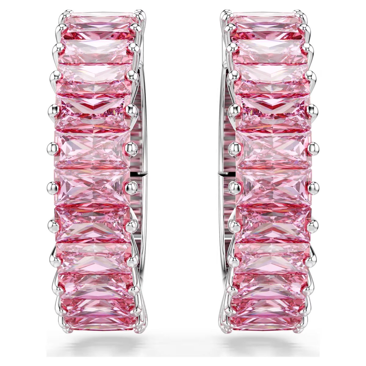Matrix ear cuffs, Baguette cut, Pink, Rhodium plated