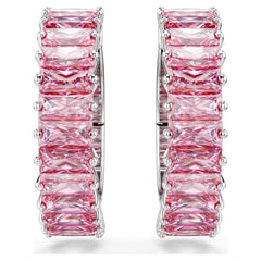 Matrix ear cuffs, Baguette cut, Pink, Rhodium plated