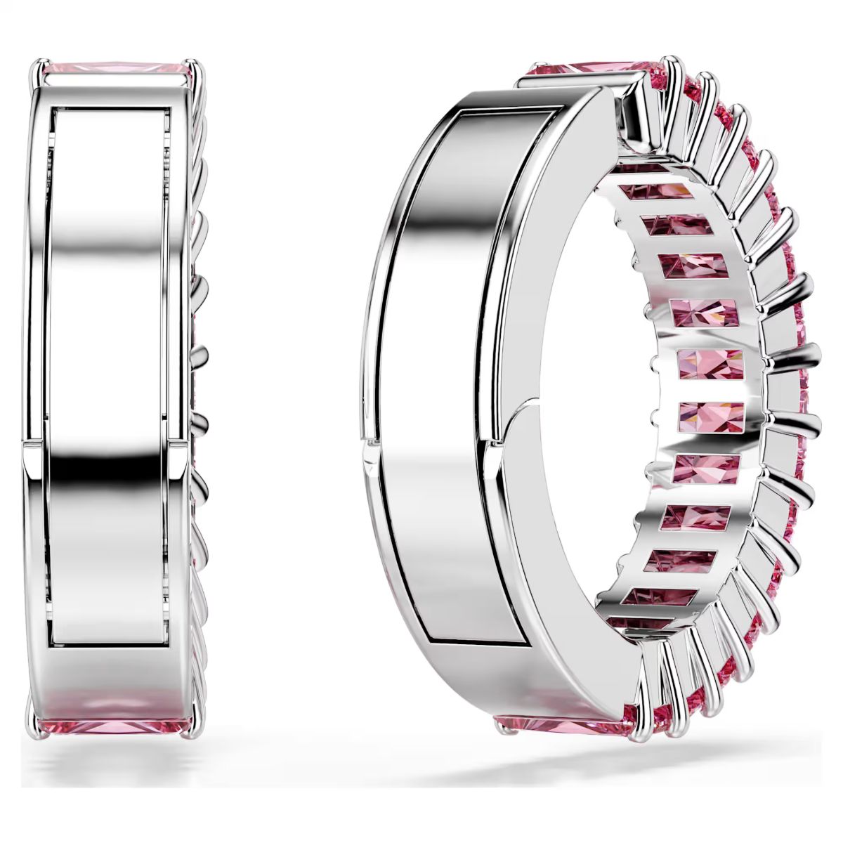 Matrix ear cuffs, Baguette cut, Pink, Rhodium plated