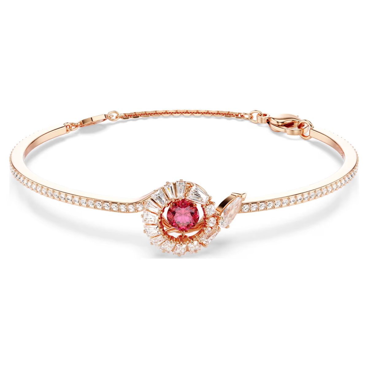 Snake bangle, Mixed cuts, Year of the Snake, Red, Rose gold-tone plated