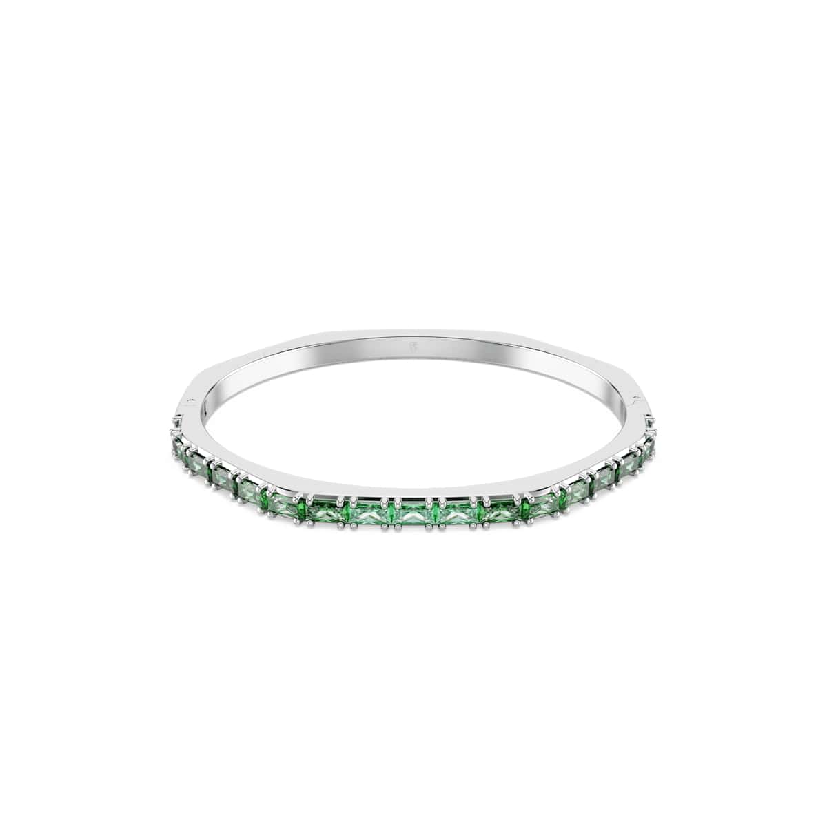 Matrix bangle, Baguette cut, Octagon shape, Green, Rhodium plated