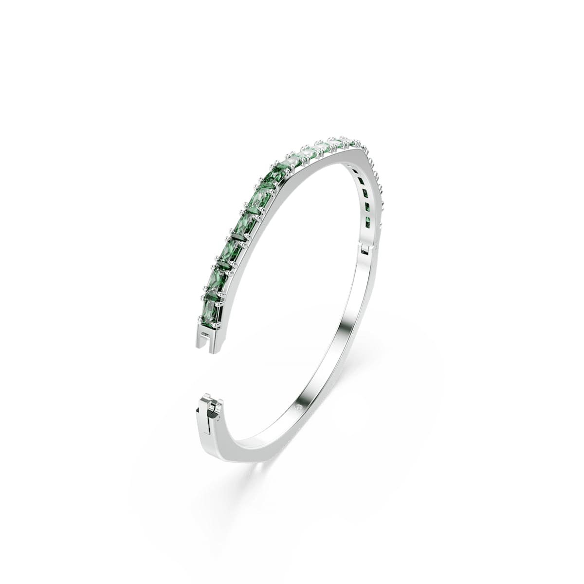 Matrix bangle, Baguette cut, Octagon shape, Green, Rhodium plated