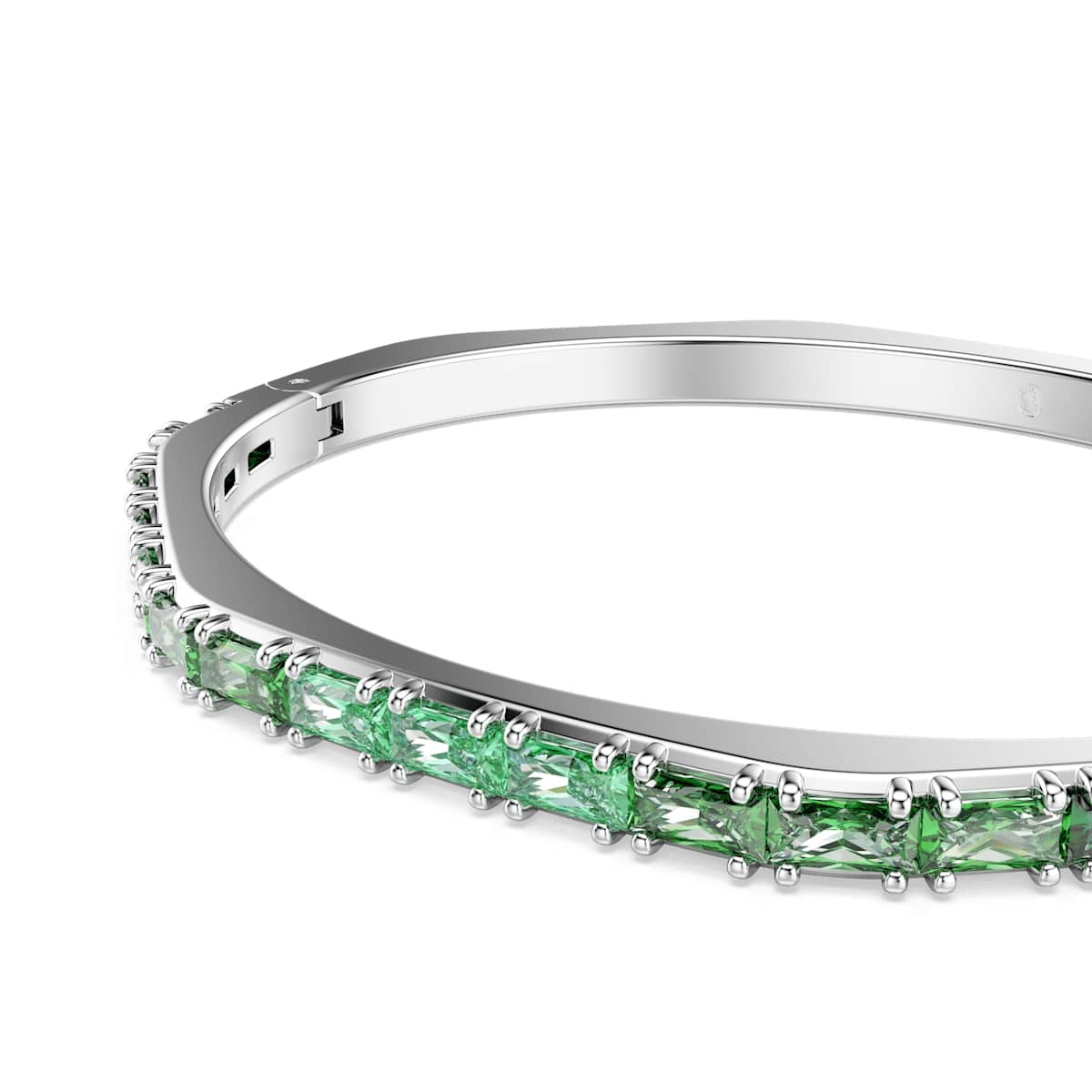 Matrix bangle, Baguette cut, Octagon shape, Green, Rhodium plated
