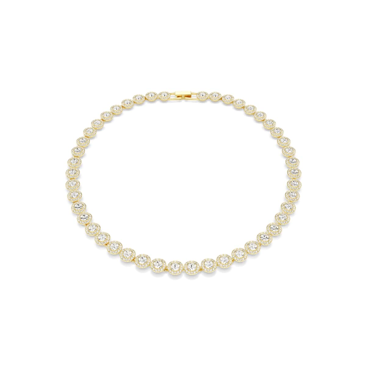 Una Angelic Tennis necklace, Round cut, White, Gold-tone plated