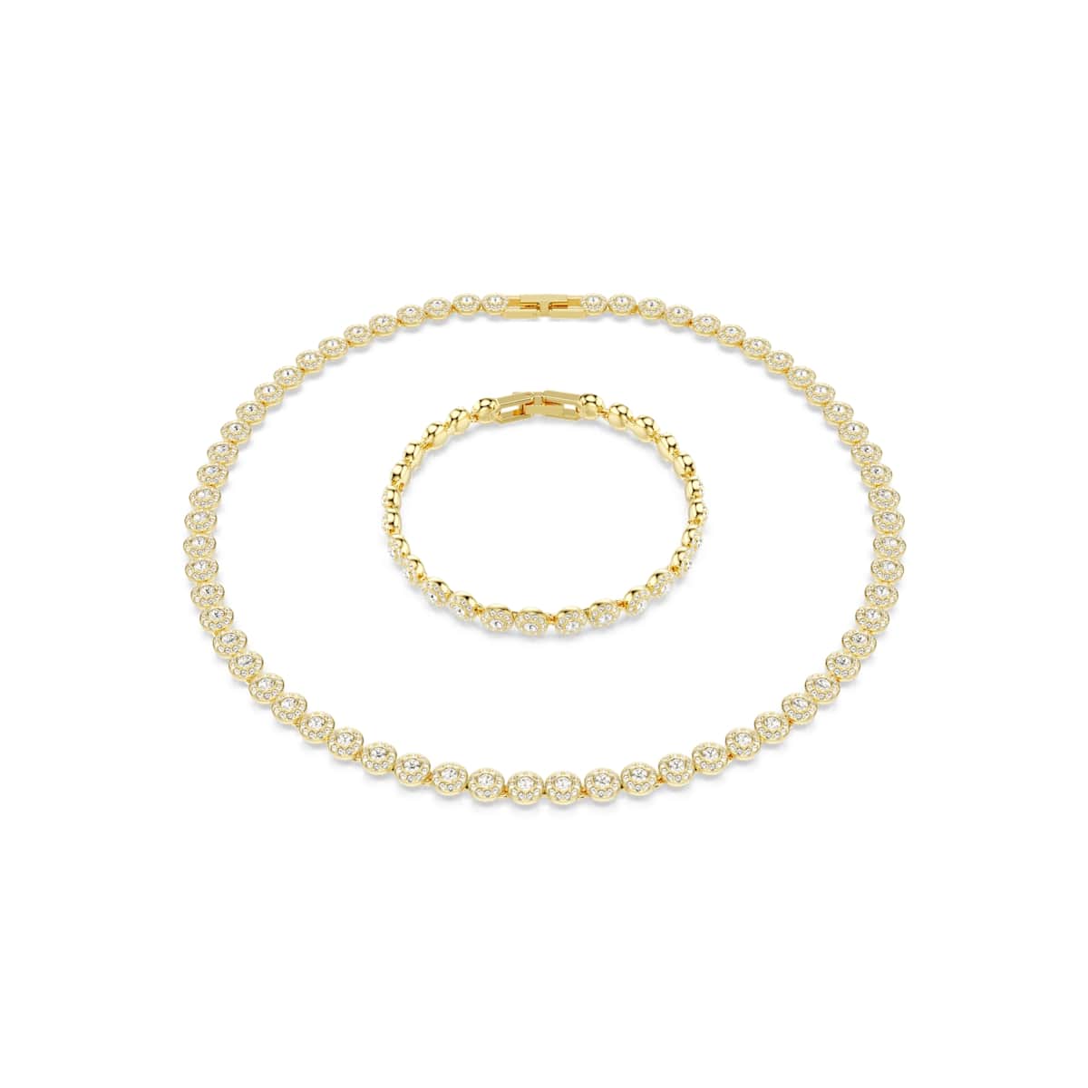 Una Angelic set, Round cut, White, Gold-tone plated