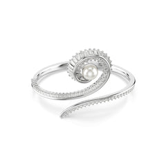 Ariana Grande x Swarovski bangle, Crystal pearl, Baguette cut, White, Rhodium plated