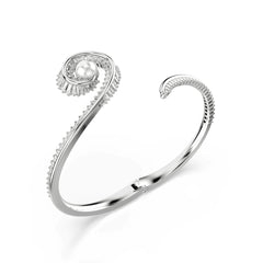 Ariana Grande x Swarovski bangle, Crystal pearl, Baguette cut, White, Rhodium plated