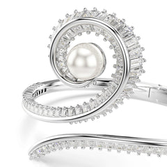 Ariana Grande x Swarovski bangle, Crystal pearl, Baguette cut, White, Rhodium plated