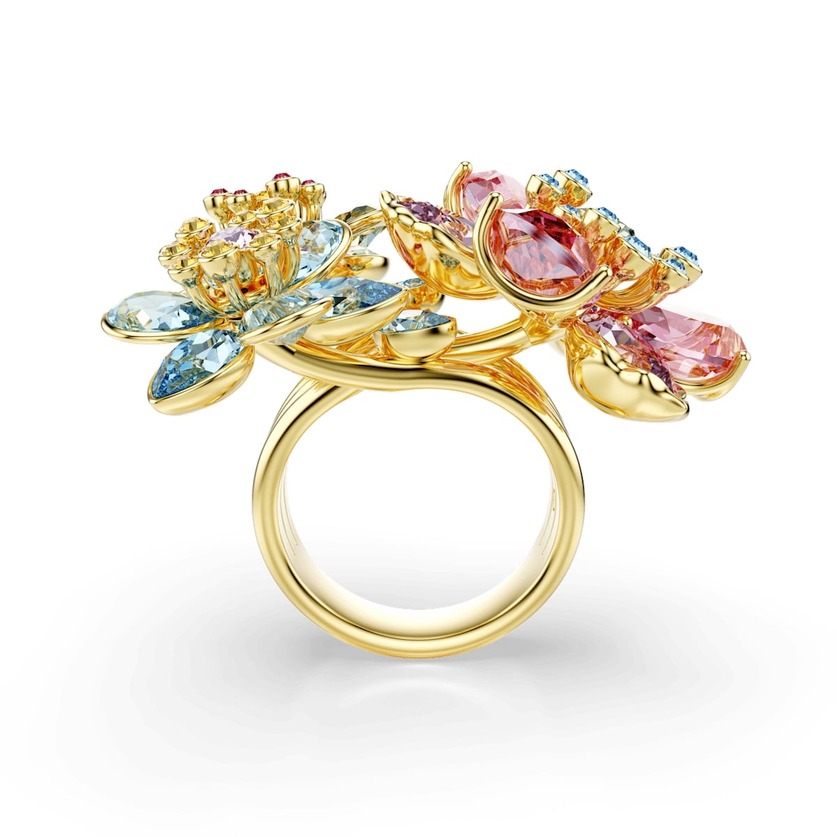 Idyllia ring, Mixed cuts, Flower, Multicolored, Gold-tone plated