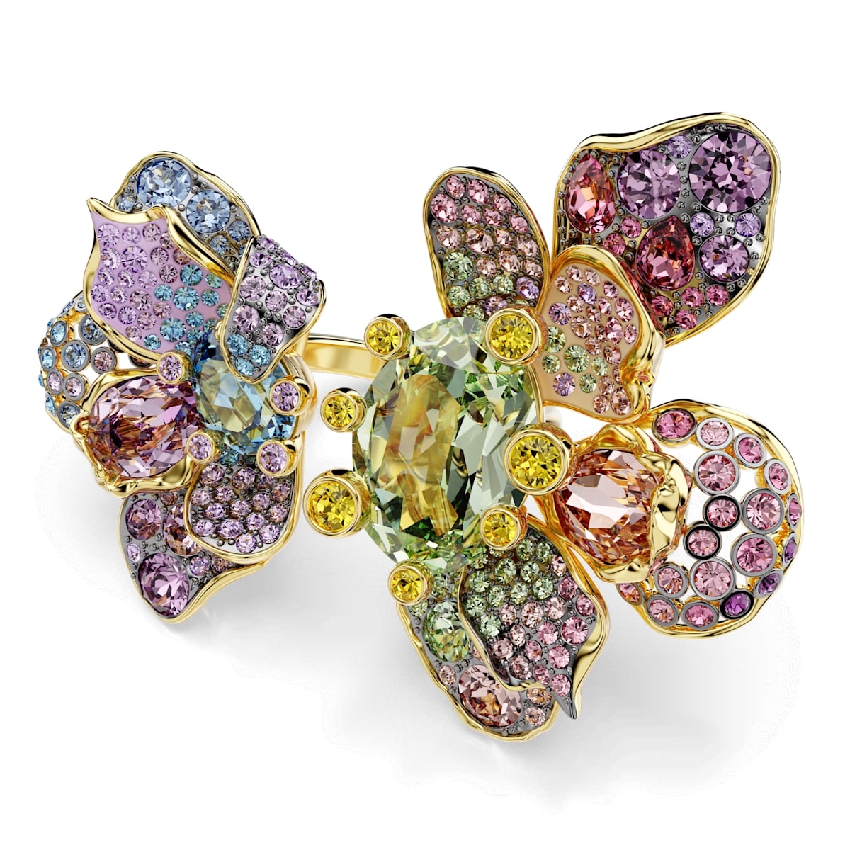 Idyllia ring, Mixed cuts, Pavé, Flower, Multicolored, Mixed metal finish