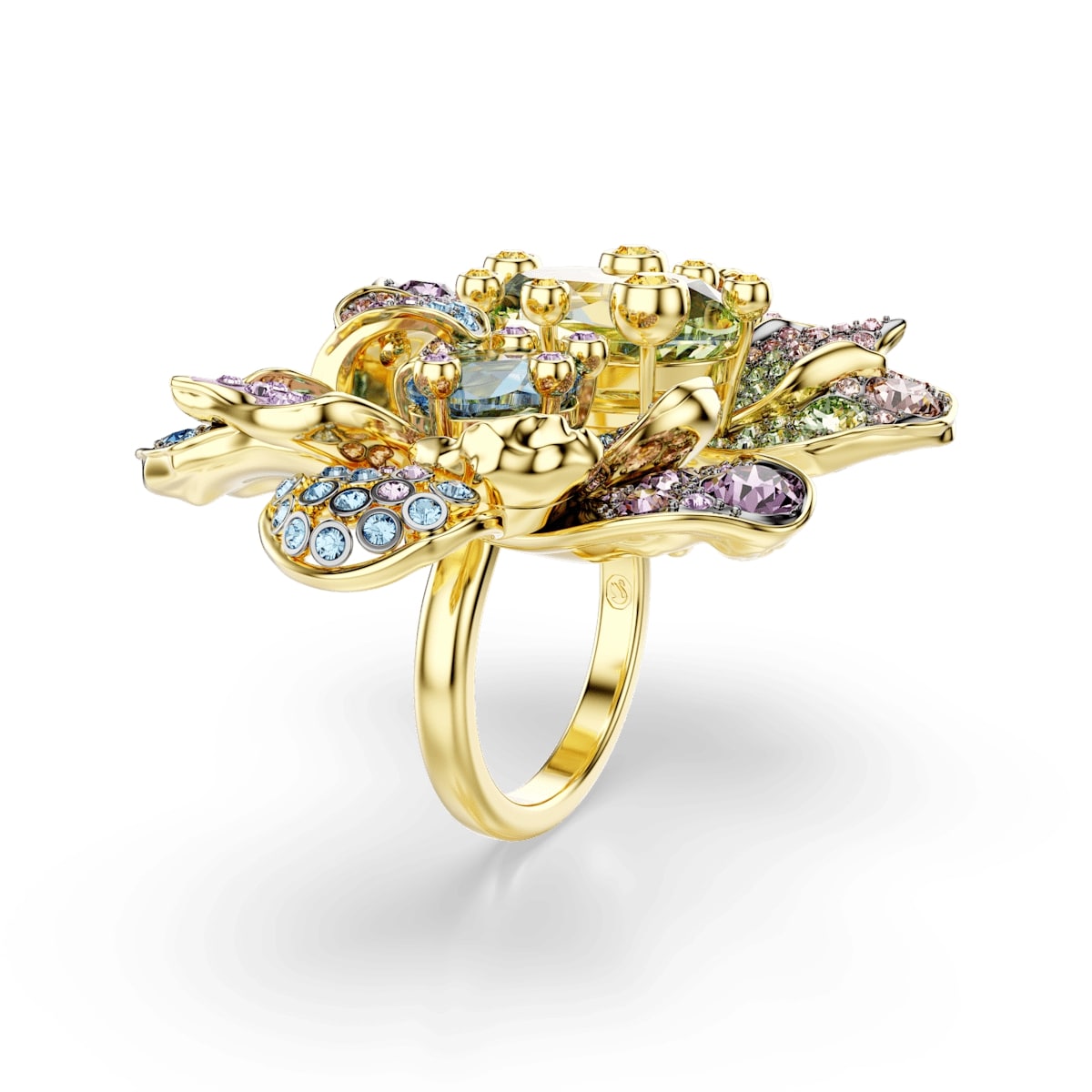 Idyllia ring, Mixed cuts, Pavé, Flower, Multicolored, Mixed metal finish