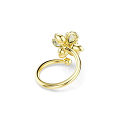 Idyllia open ring, Mixed cuts, Flower, Green, Gold-tone plated