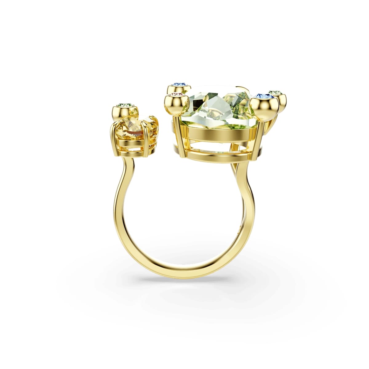 Gema open ring, Mixed cuts, Multicolored, Gold-tone plated