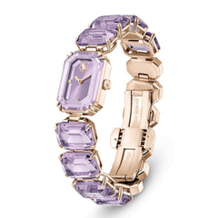 Watch, Octagon cut bracelet, Purple, Champagne gold-tone finish