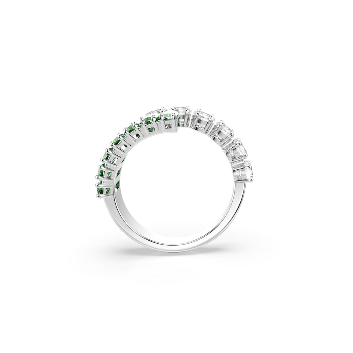 Matrix ring, Mixed cuts, Green, Rhodium plated