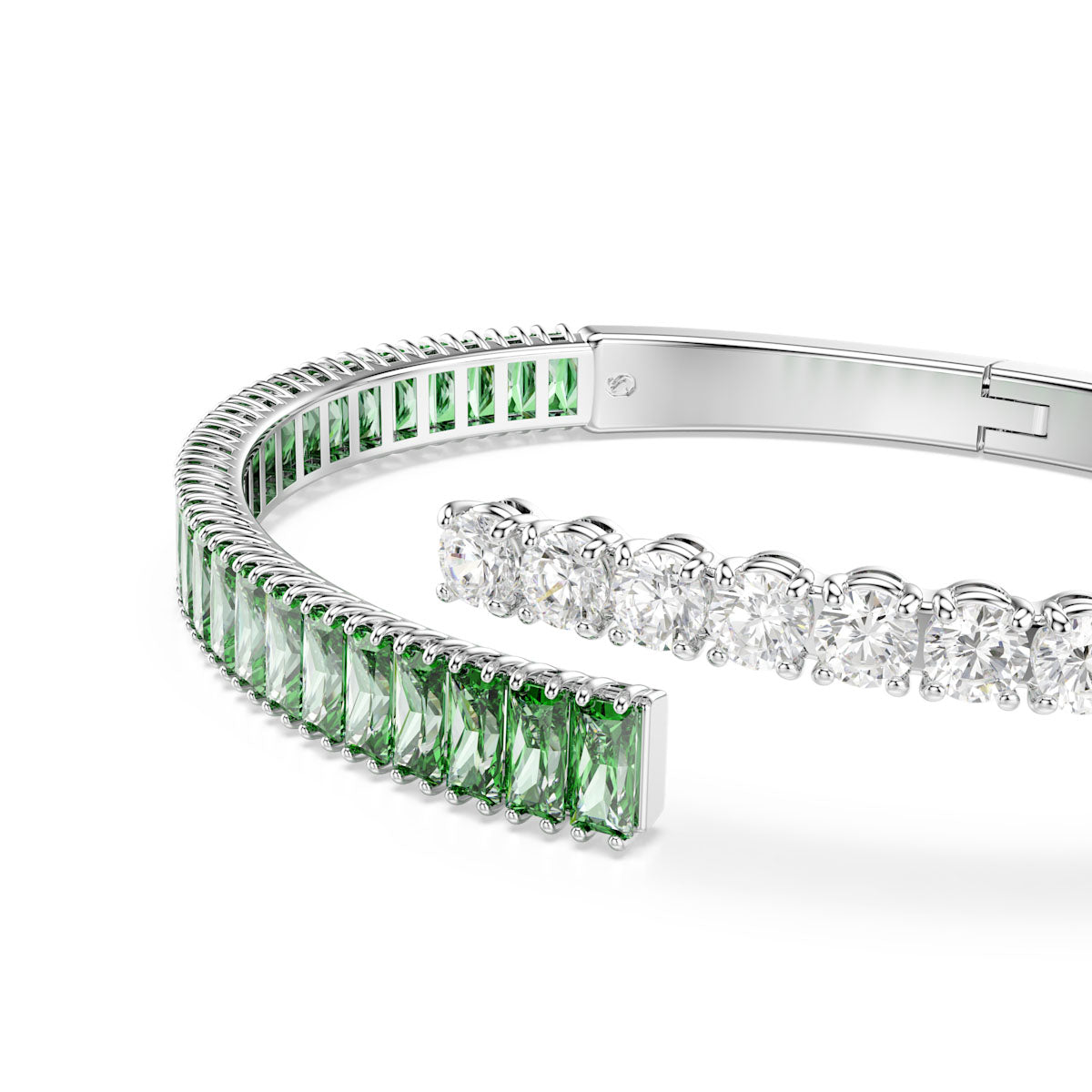 Matrix bangle, Mixed cuts, Green, Rhodium plated