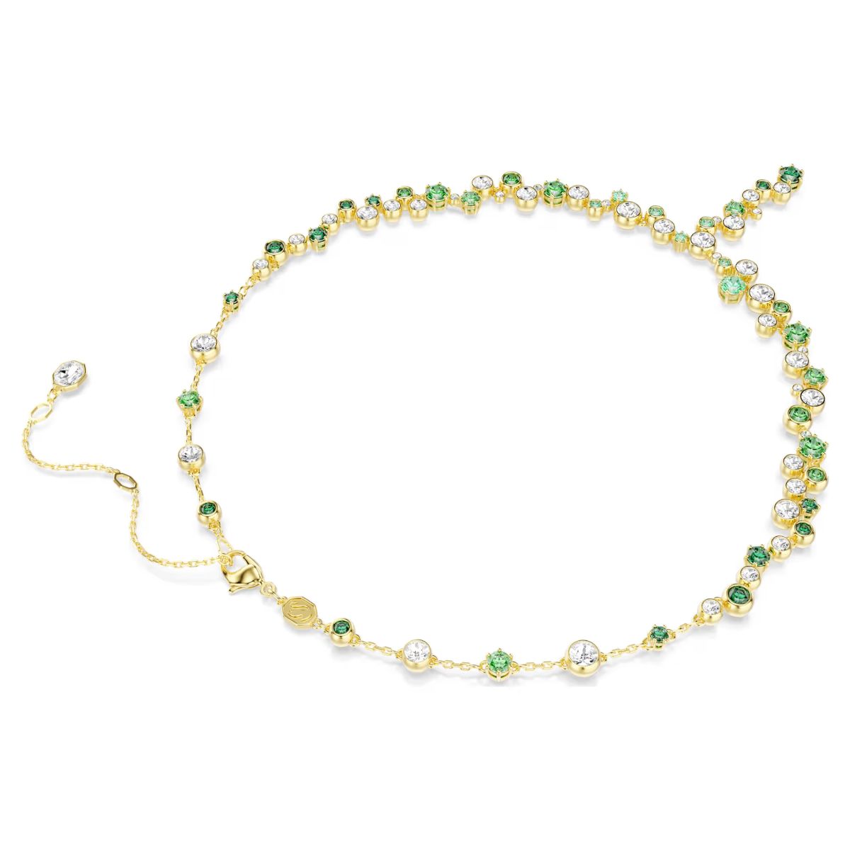 Constella Y necklace Mixed cuts, Green, Gold-tone plated