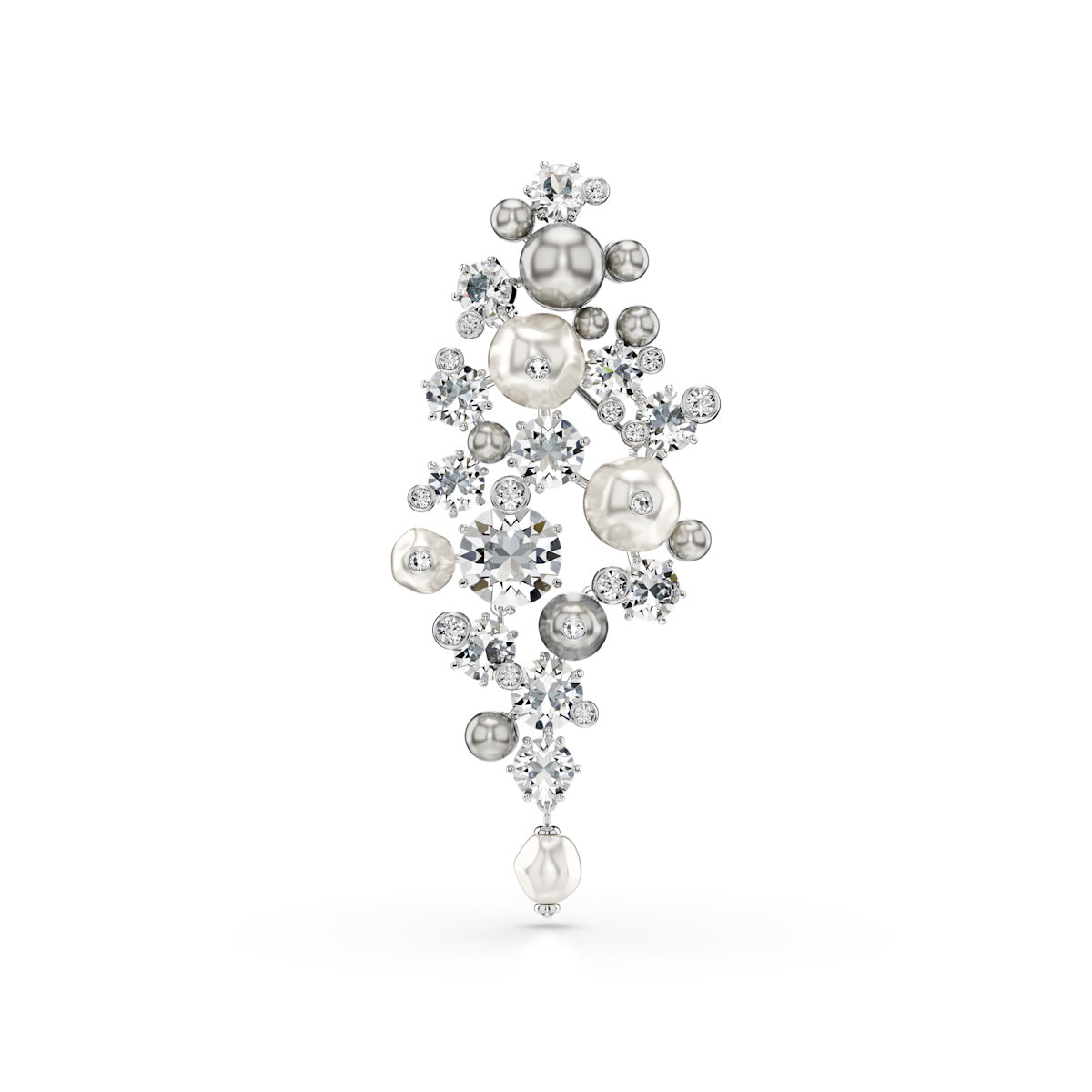 Constella brooch, Crystal pearl, Round cut, White, Rhodium plated