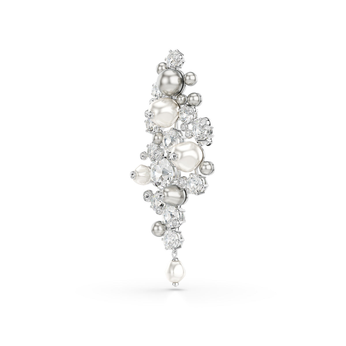 Constella brooch, Crystal pearl, Round cut, White, Rhodium plated