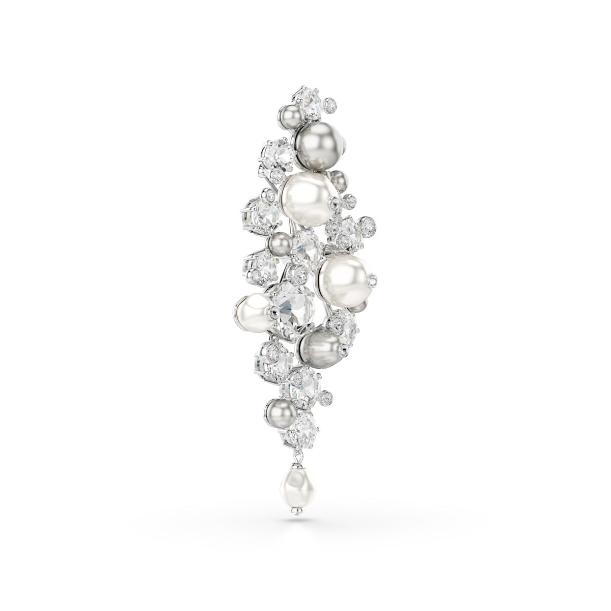 Constella brooch, Crystal pearl, Round cut, White, Rhodium plated