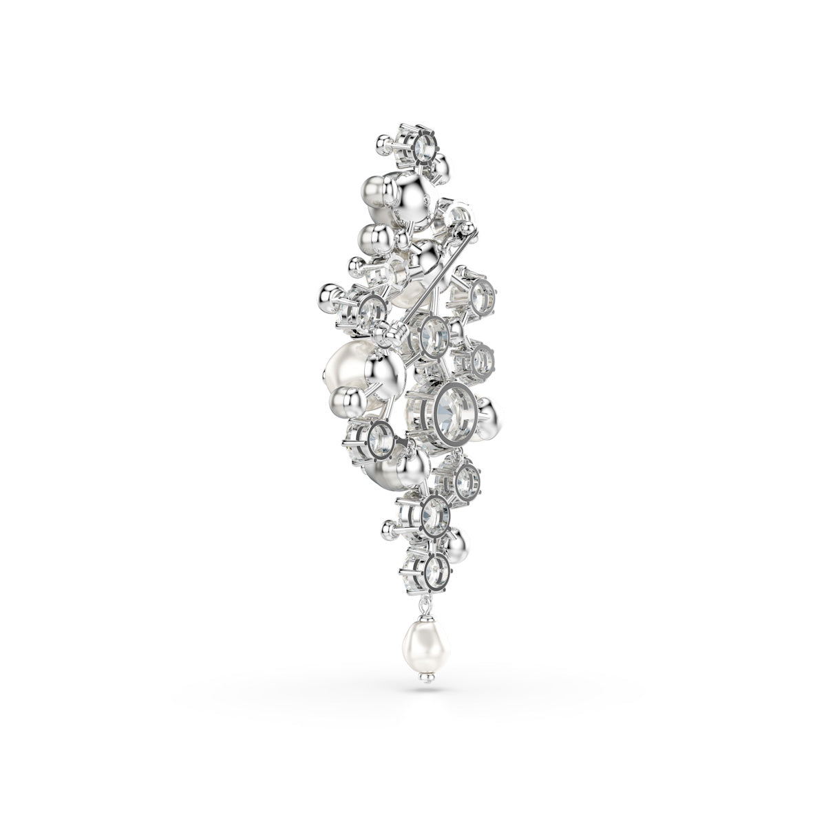 Constella brooch, Crystal pearl, Round cut, White, Rhodium plated