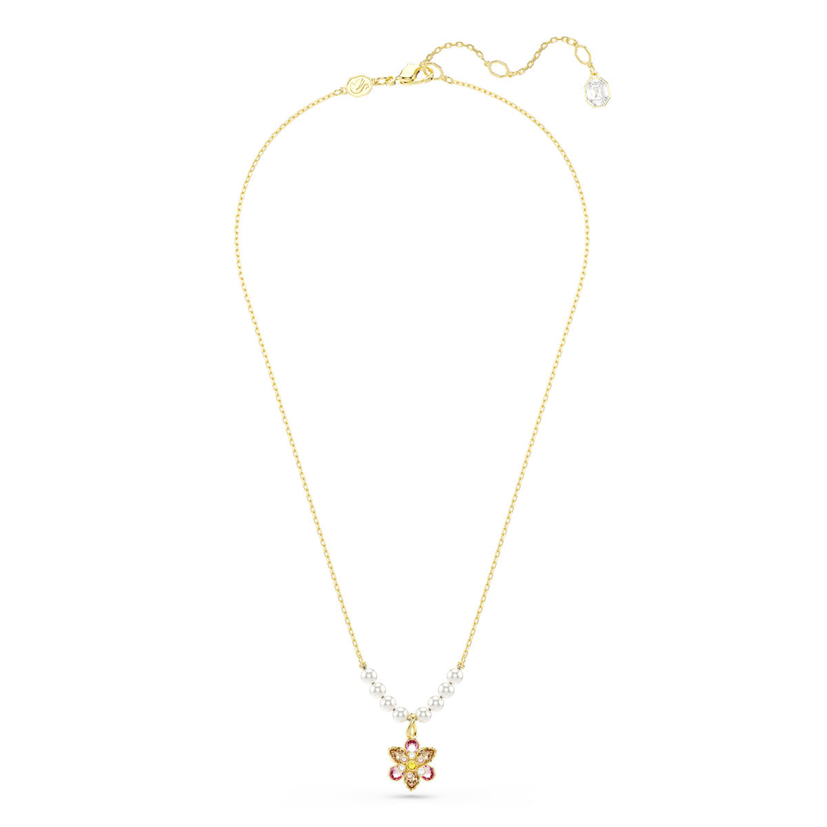 Idyllia pendant, Crystal pearl, Mixed cuts, Flower, Multicolored, Gold-tone plated