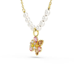 Idyllia pendant, Crystal pearl, Mixed cuts, Flower, Multicolored, Gold-tone plated