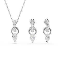 Mesmera set, Pear cut, Round cut, White, Rhodium plated