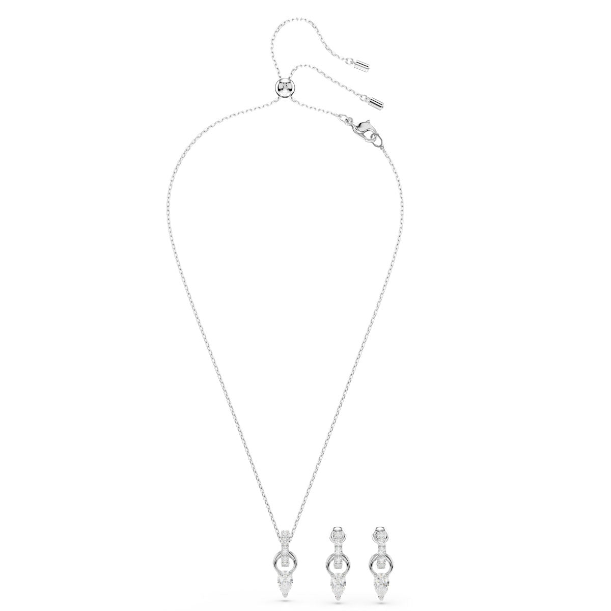 Mesmera set, Pear cut, Round cut, White, Rhodium plated