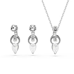 Mesmera set, Pear cut, Round cut, White, Rhodium plated