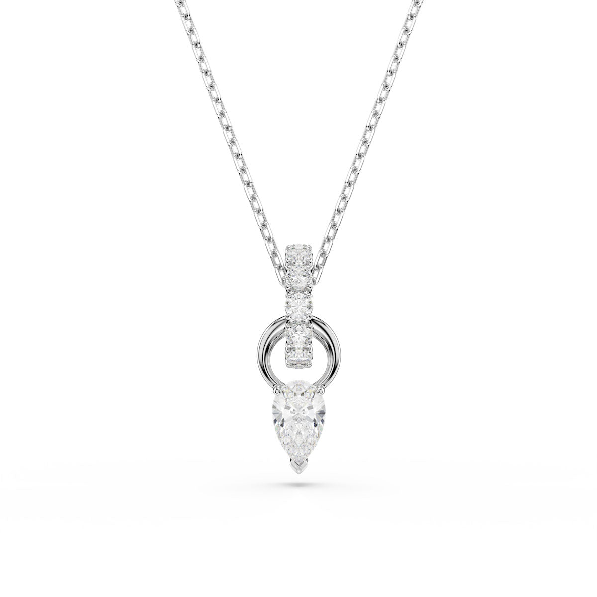 Mesmera set, Pear cut, Round cut, White, Rhodium plated