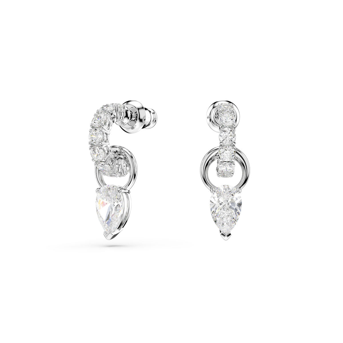 Mesmera set, Pear cut, Round cut, White, Rhodium plated