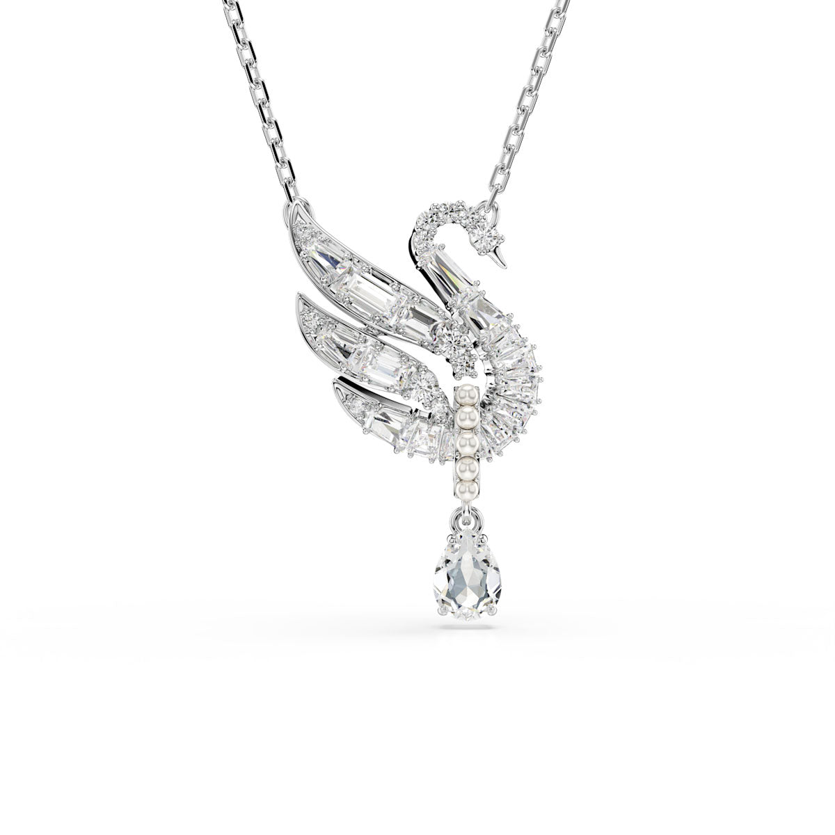 Swan Vienna pendant, Swan, White, Rhodium plated