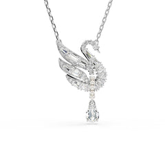 Swan Vienna pendant, Swan, White, Rhodium plated