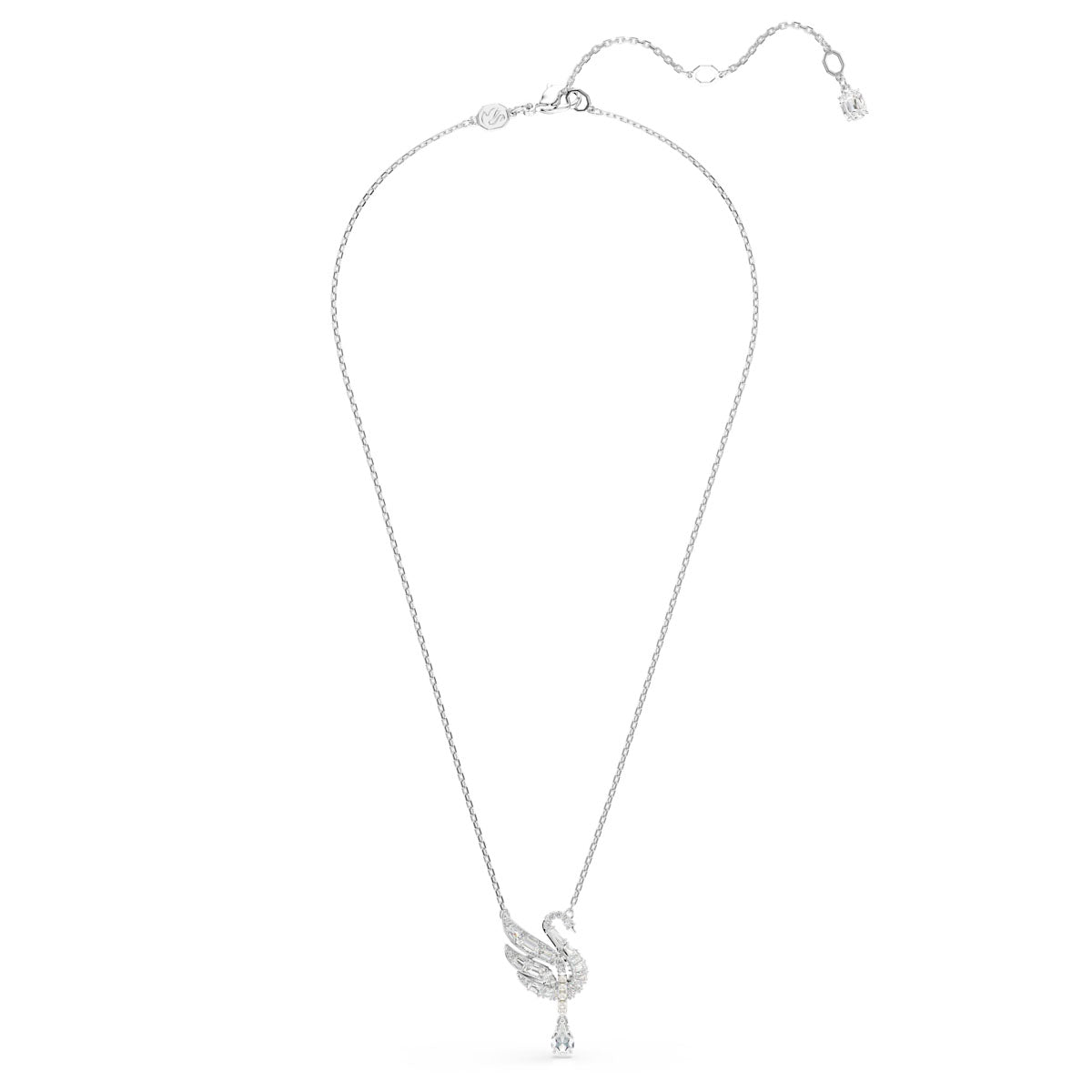 Swan Vienna pendant, Swan, White, Rhodium plated