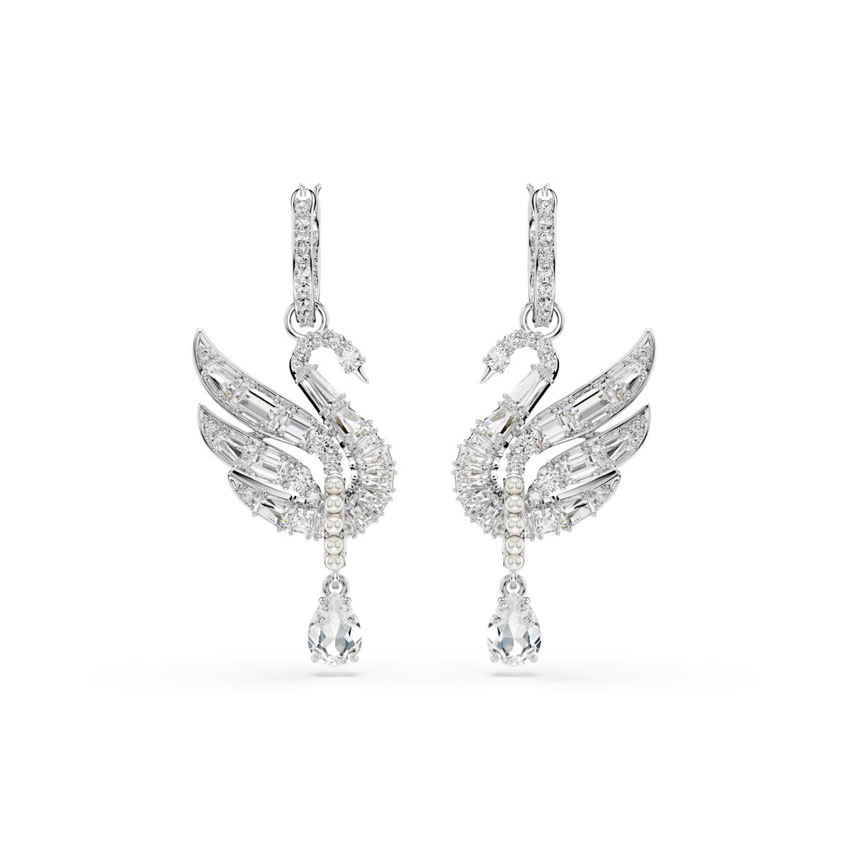 Swan Vienna earrings, Swan, White, Rhodium plated