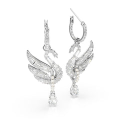 Swan Vienna earrings, Swan, White, Rhodium plated