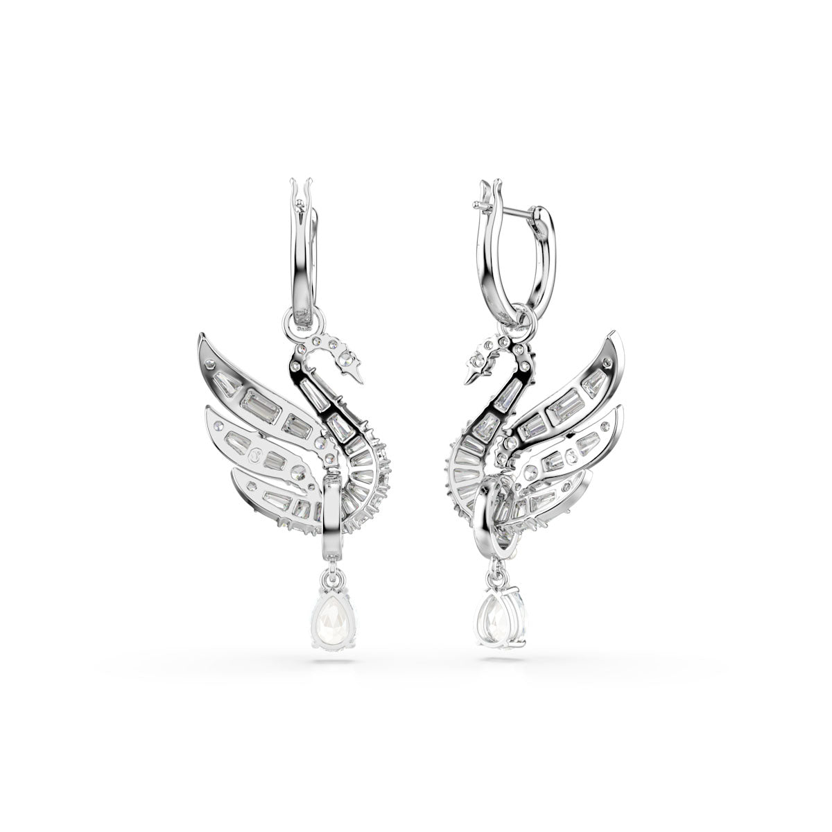 Swan Vienna earrings, Swan, White, Rhodium plated