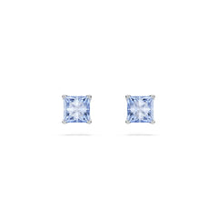Matrix stud earrings, Square cut, Blue, Rhodium plated