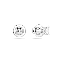 Matrix stud earrings, Square cut, Blue, Rhodium plated