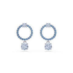 Attract drop earrings, Round cut, Blue, Rhodium plated