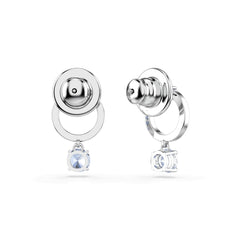 Attract drop earrings, Round cut, Blue, Rhodium plated