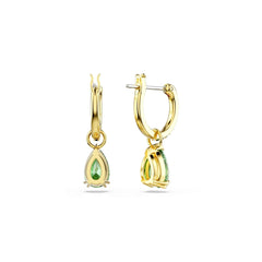Attract drop earrings, Pear cut, Green, Gold-tone plated